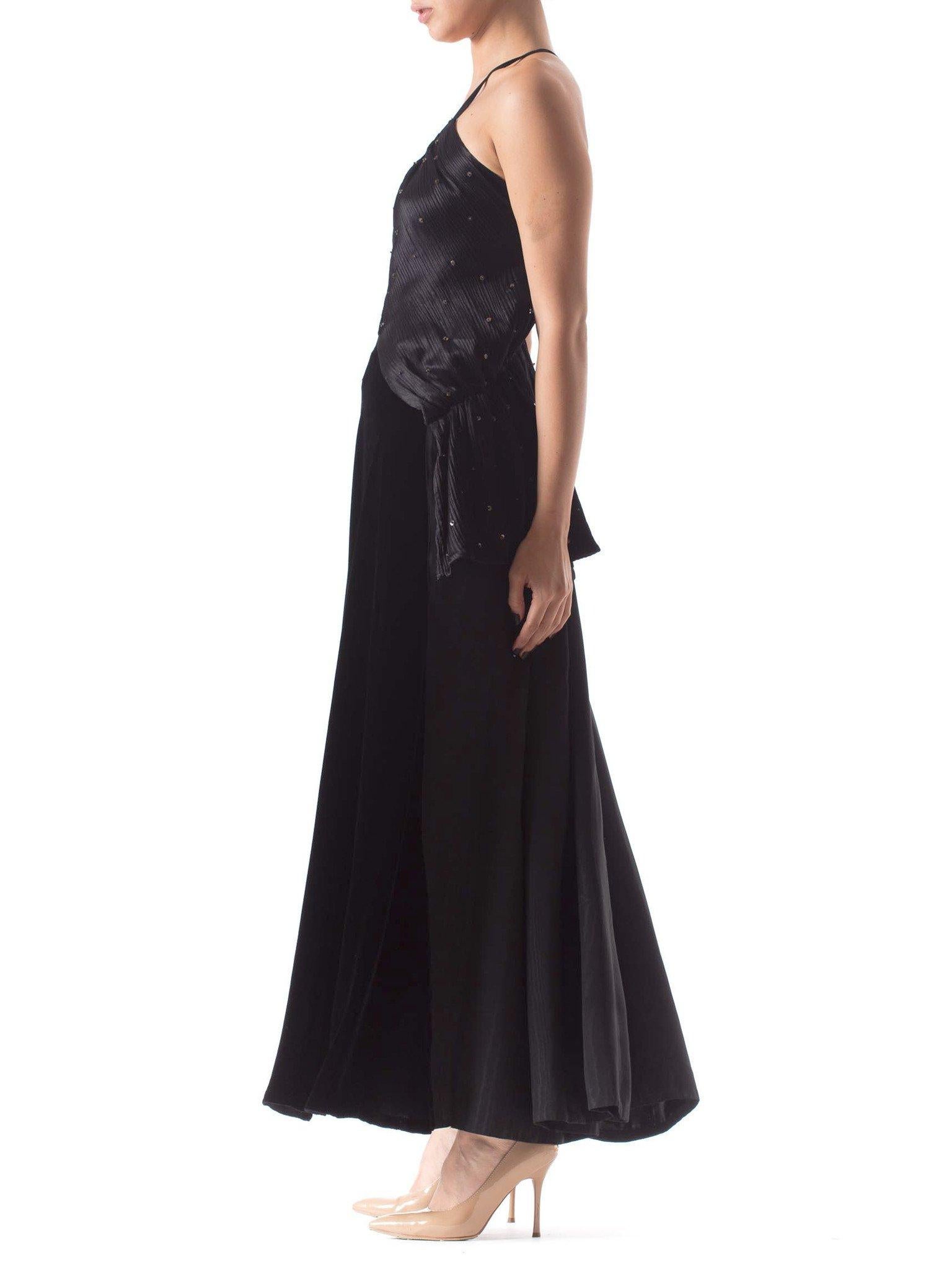 MORPHEW COLLECTION Black Backless Gown Made From Recycled 1930S Silk & Velvet In Excellent Condition In New York, NY