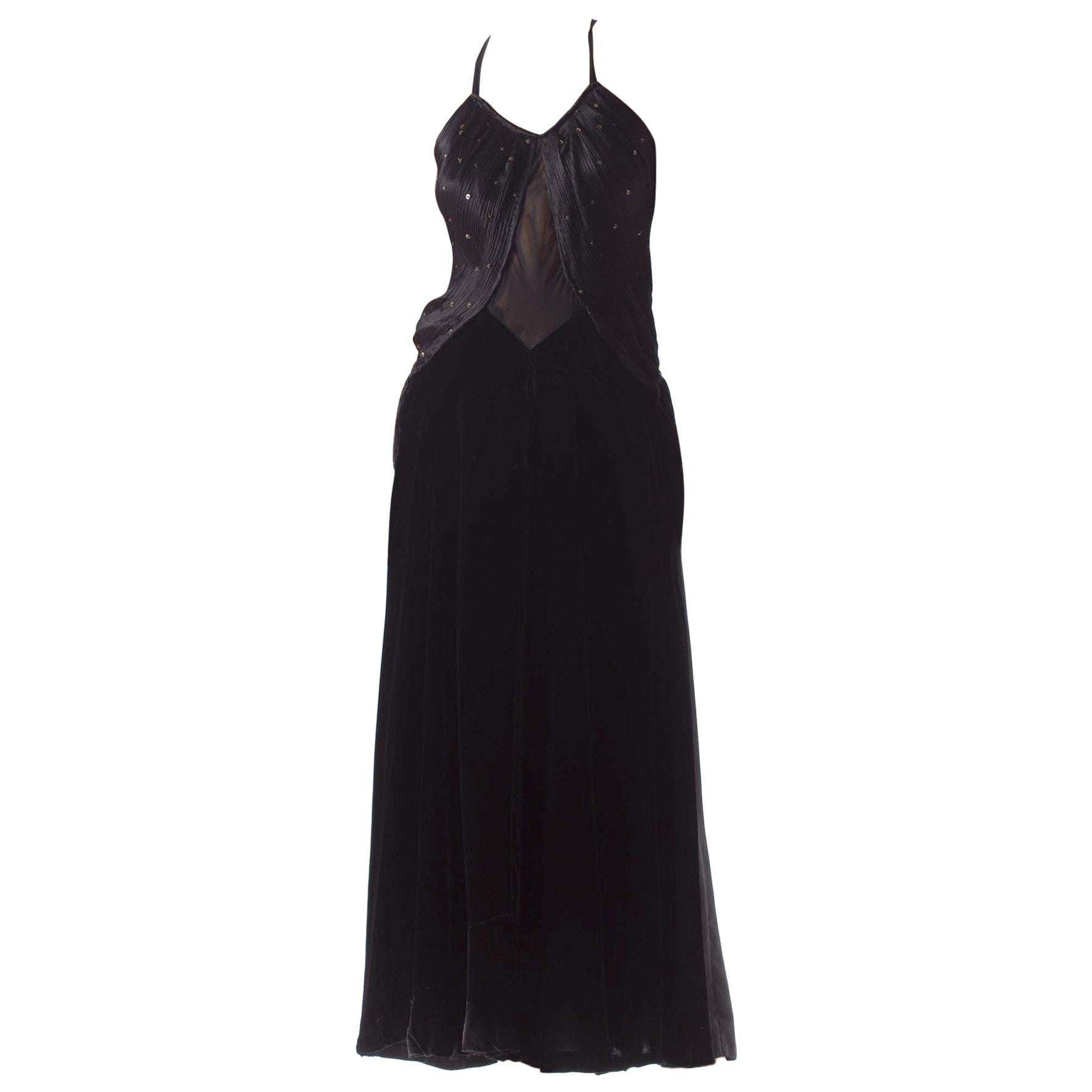 MORPHEW COLLECTION Black Backless Gown Made From Recycled 1930S Silk & Velvet