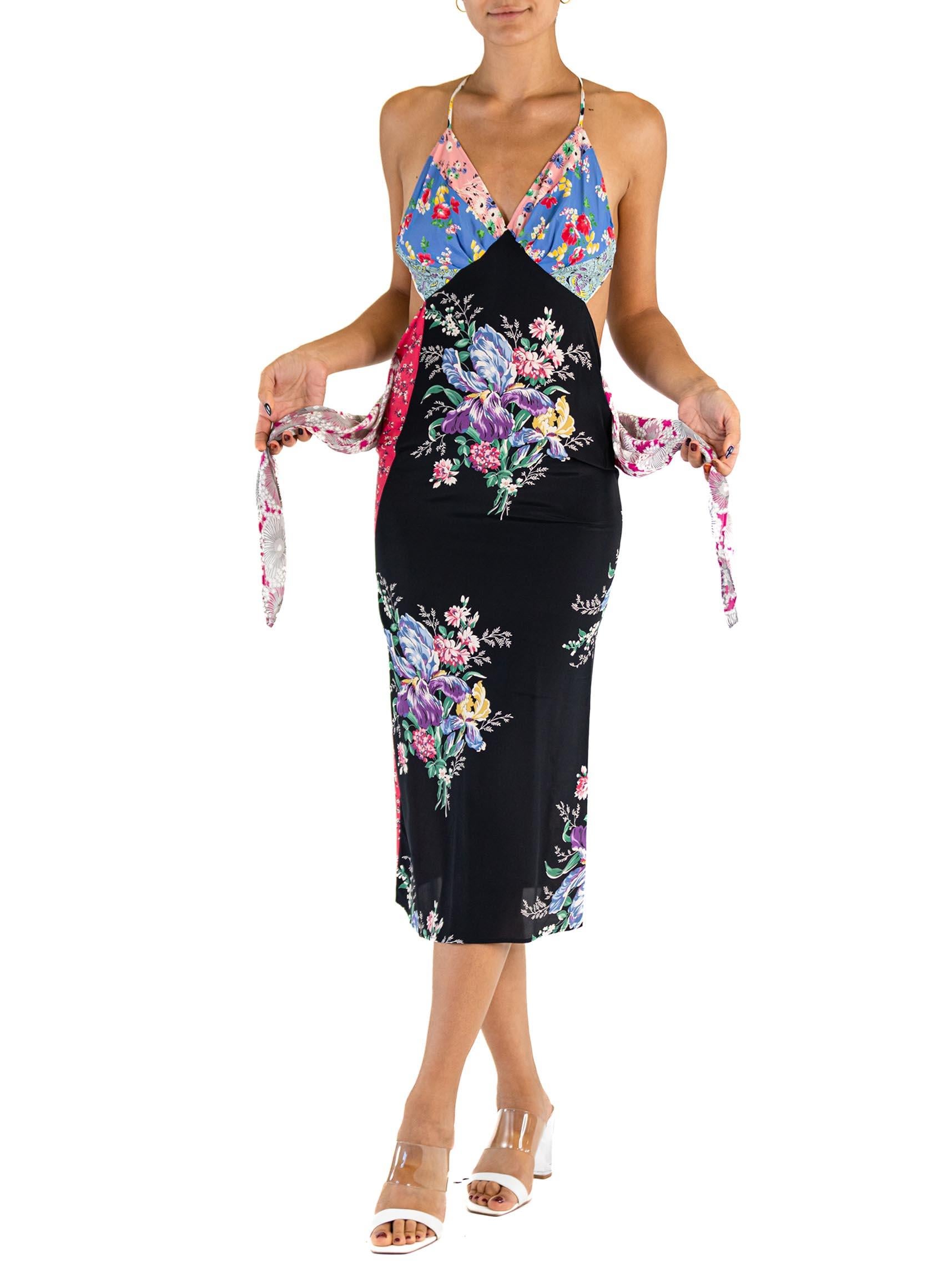 MORPHEW COLLECTION Black Bias Cut 1940S Cold Rayon Floral Sagittarius Dress For Sale 4