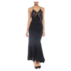 MORPHEW COLLECTION Black Bias Cut Silk Crepe De Chine Backless Gown With Edward