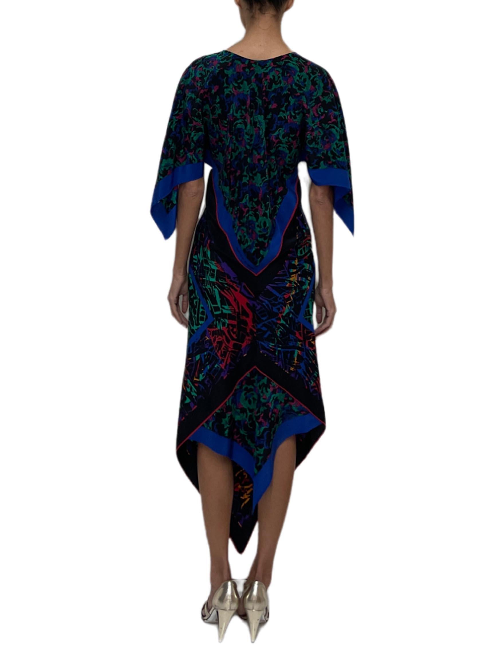 MORPHEW COLLECTION Black, Blue & Green Silk 2-Scarf Dress Made From Jean-Louis  For Sale 3