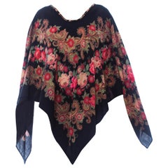 MORPHEW COLLECTION Black Boho Floral & Paisley Scarf Poncho Top