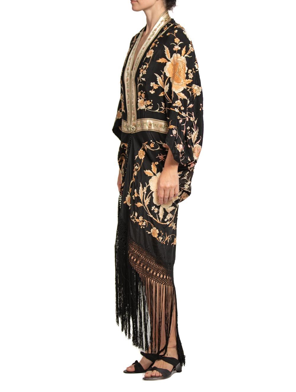 MORPHEW COLLECTION Black & Champagne Silk Floral Hand Embroidered Piano Shawl  Cocoon With A 1870'S Victorian Clasp
MORPHEW COLLECTION is made entirely by hand in our NYC Ateliér of rare antique materials sourced from around the globe. Our