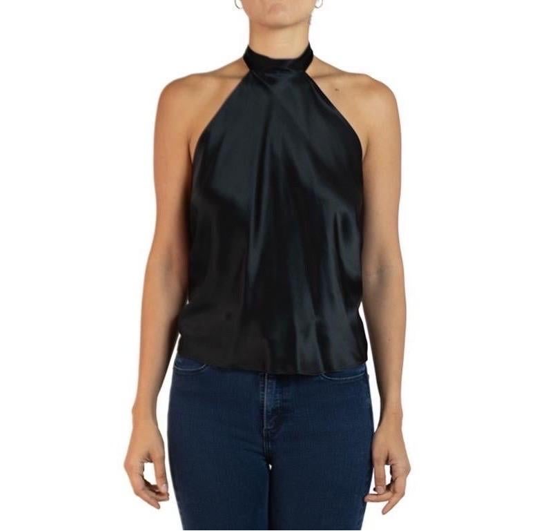 Morphew Collection Black Charmeuse Halter Tie Scarf Top For Sale 2