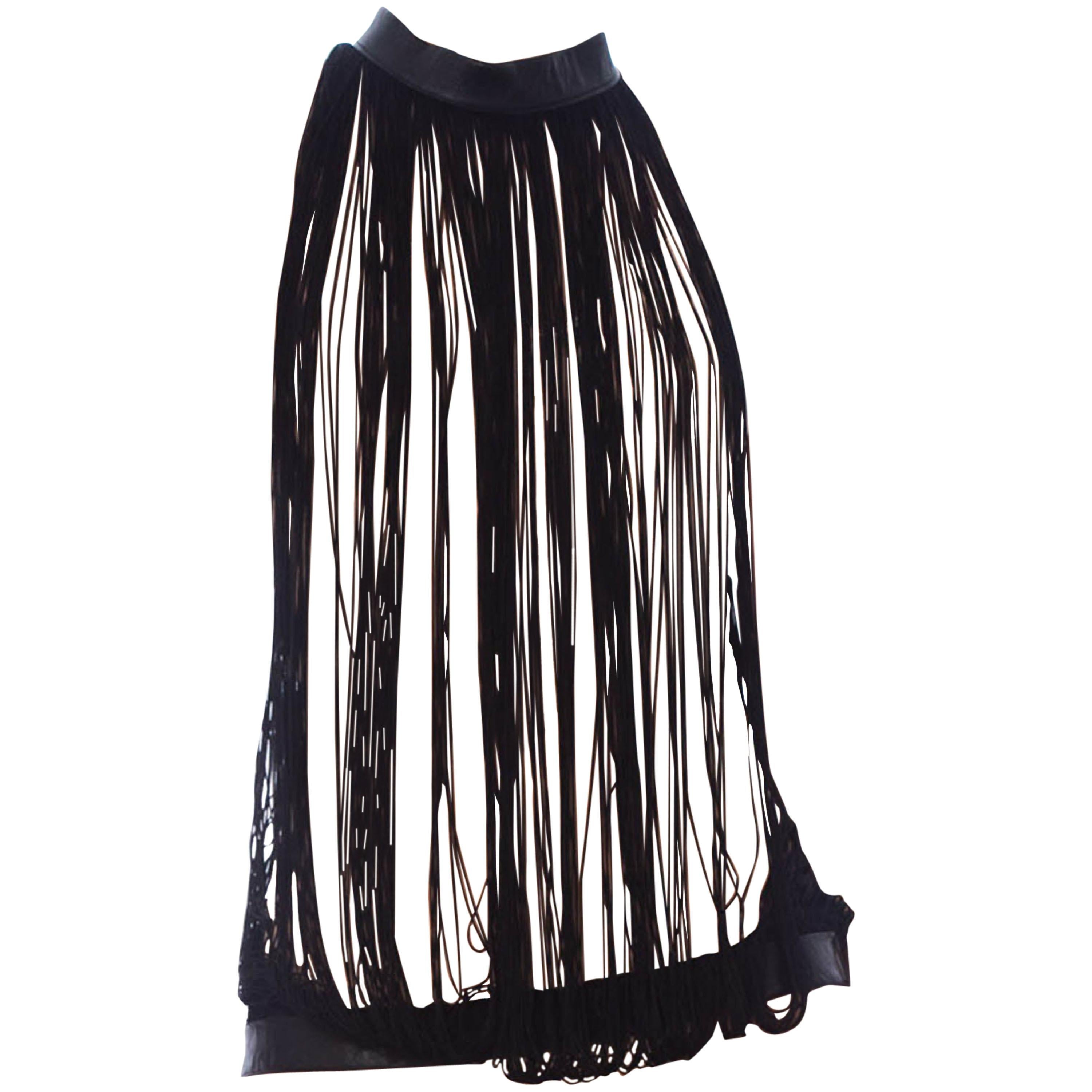 MORPHEW COLLECTION Black Fringe & Leather Sexy Convertible Top For Sale