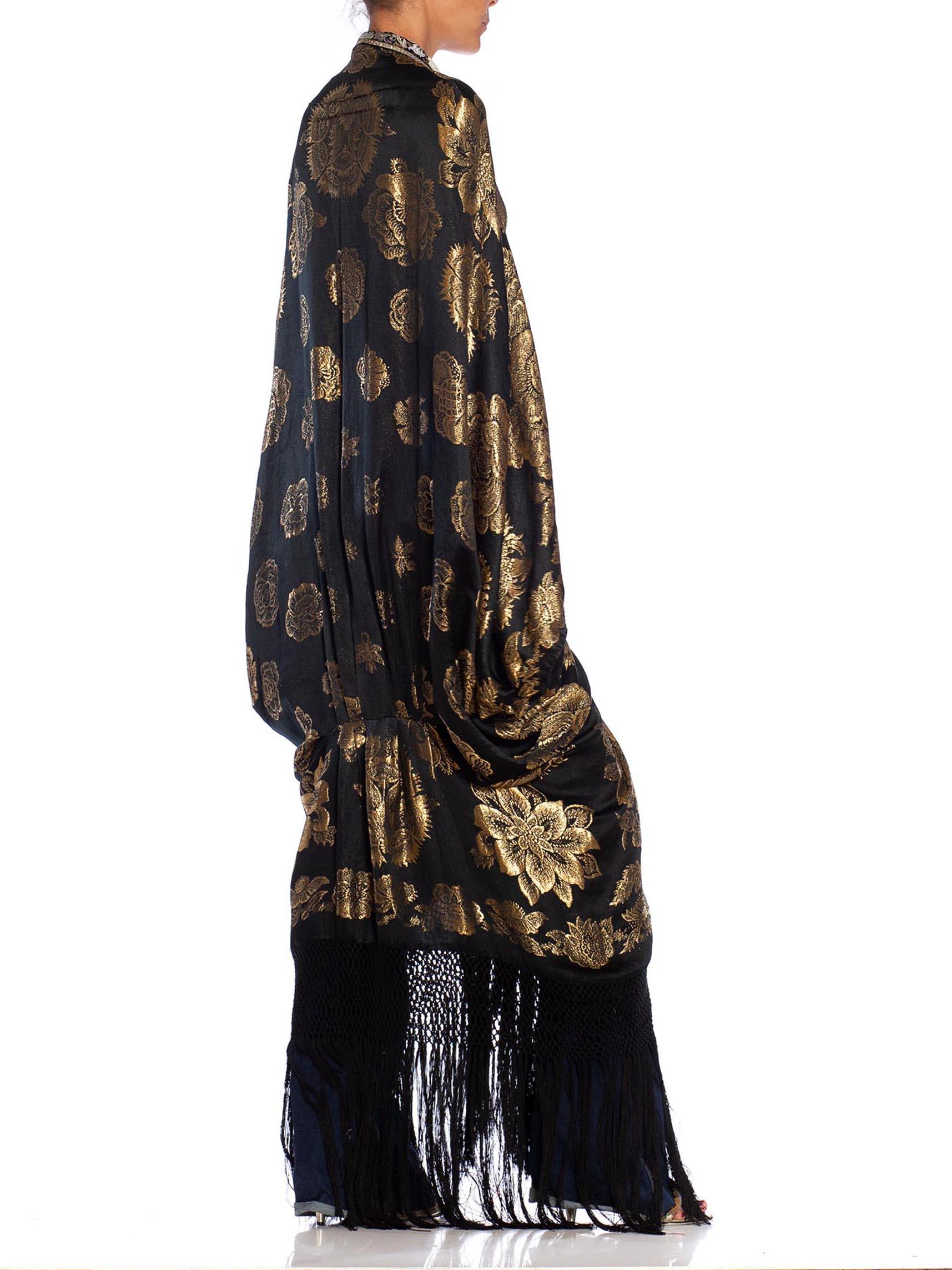 MORPHEW COLLECTION Black, Gold & Cream Metallic Silk Lamé Cocoon With Fringe An For Sale 3