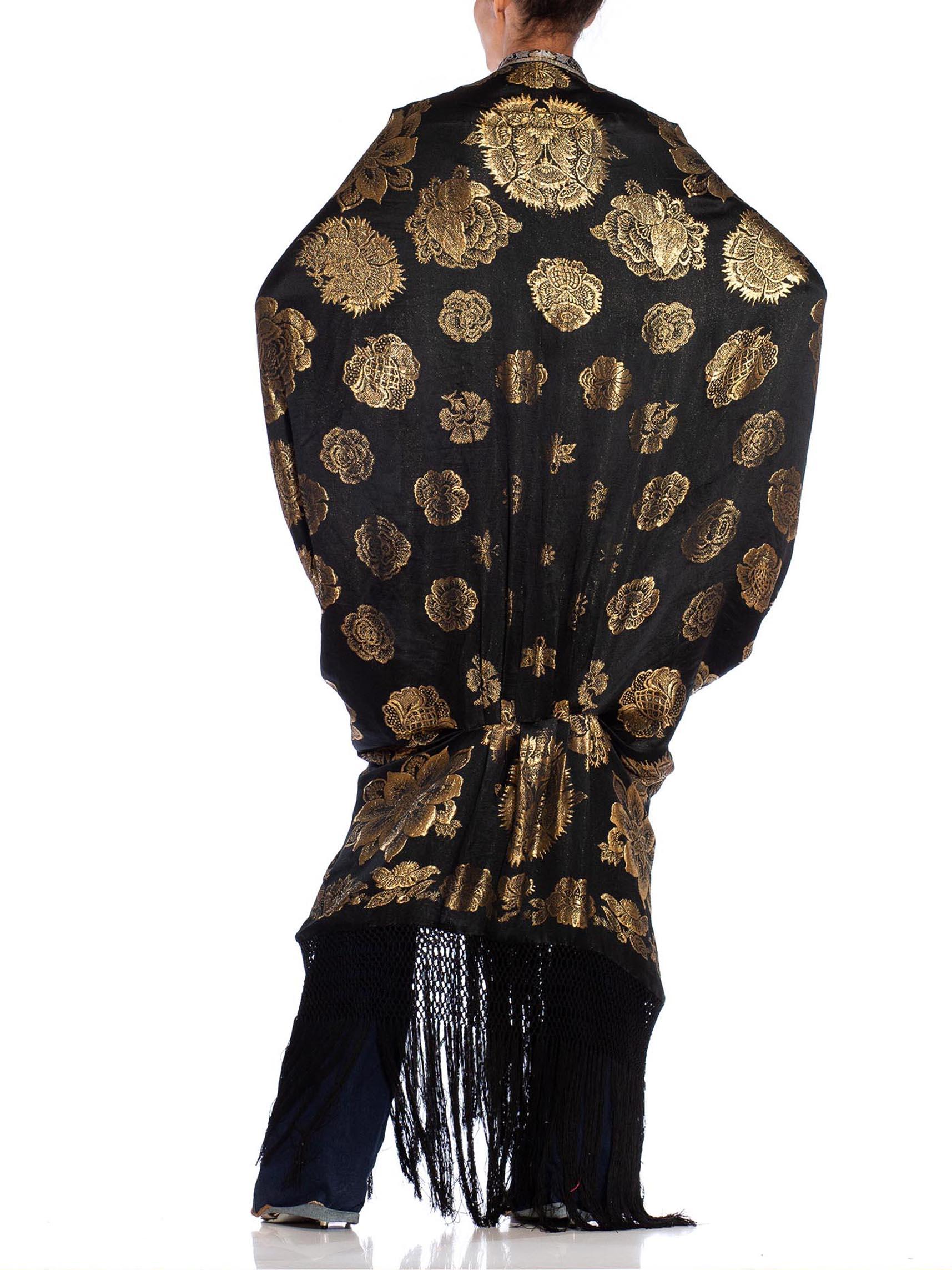 MORPHEW COLLECTION Black, Gold & Cream Metallic Silk Lamé Cocoon With Fringe An For Sale 5