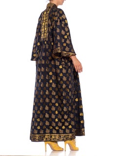 Black & Gold Metallic Silk Kaftan Made From Vintage Saris