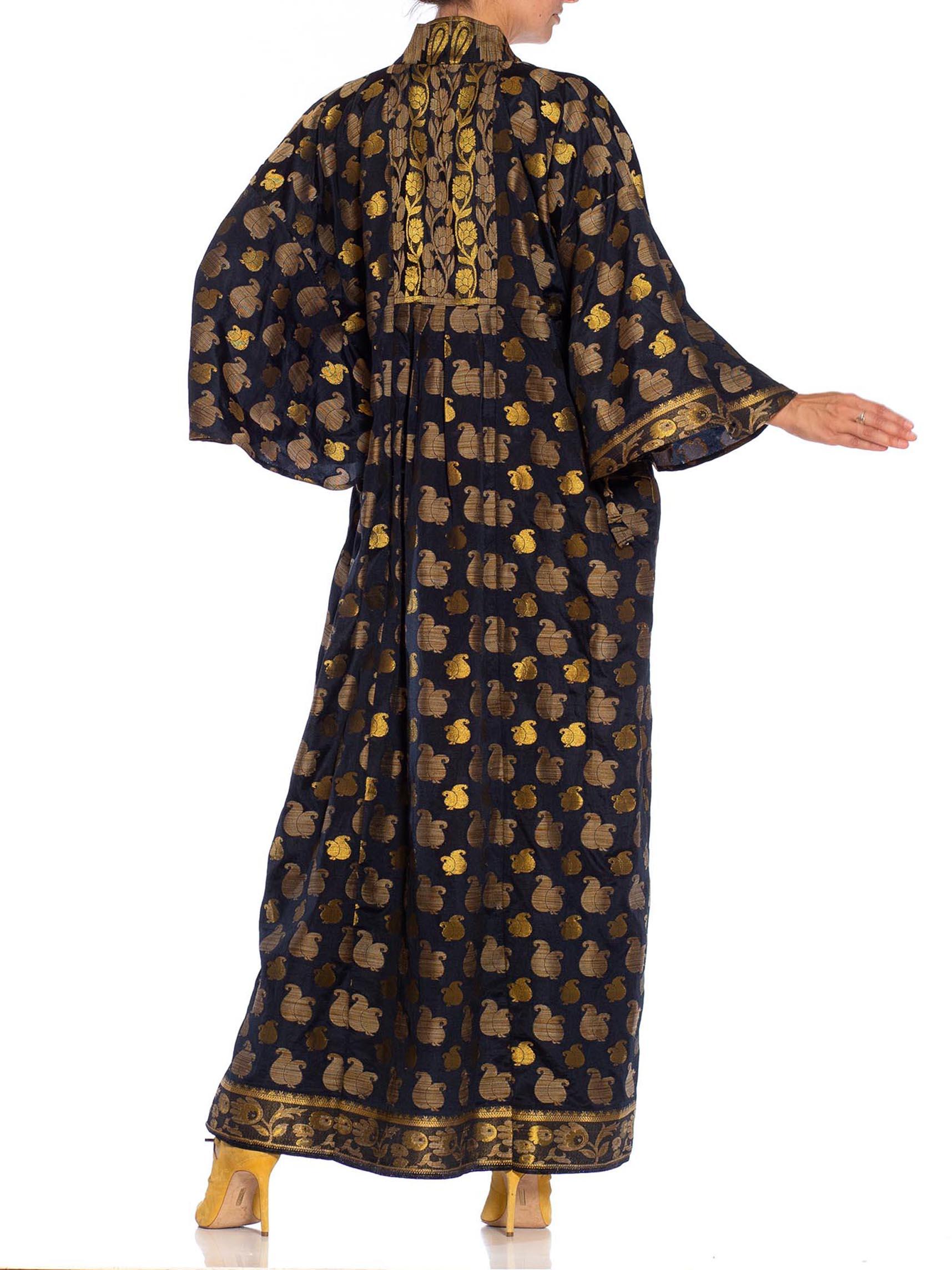 MORPHEW COLLECTION Black & Gold Metallic Silk Kaftan Made From Vintage Saris For Sale 2