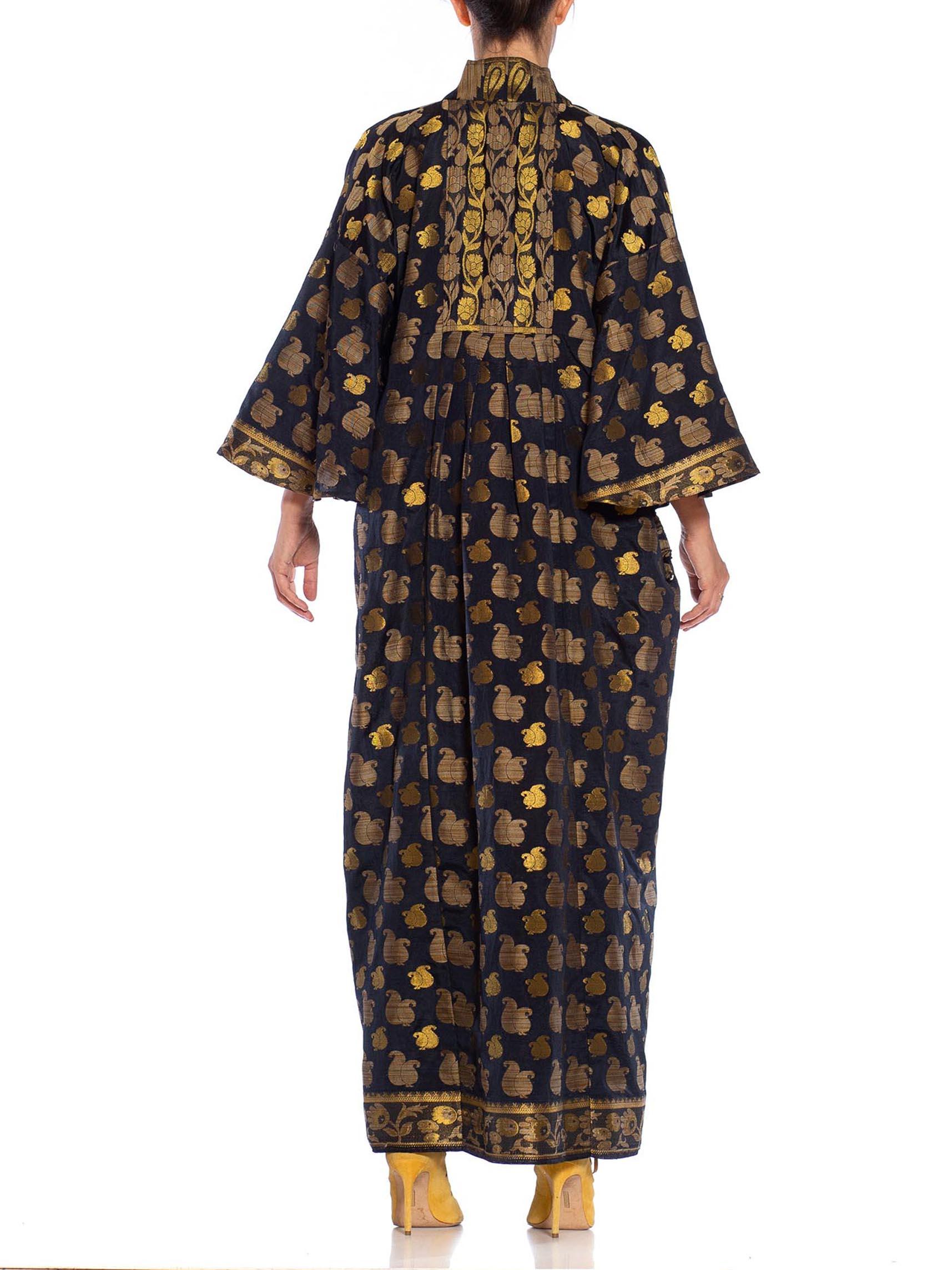 MORPHEW COLLECTION Black & Gold Metallic Silk Kaftan Made From Vintage Saris For Sale 4