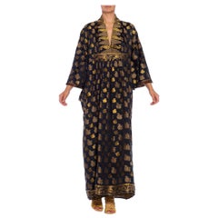 Black & Gold Metallic Silk Kaftan Made From Vintage Saris