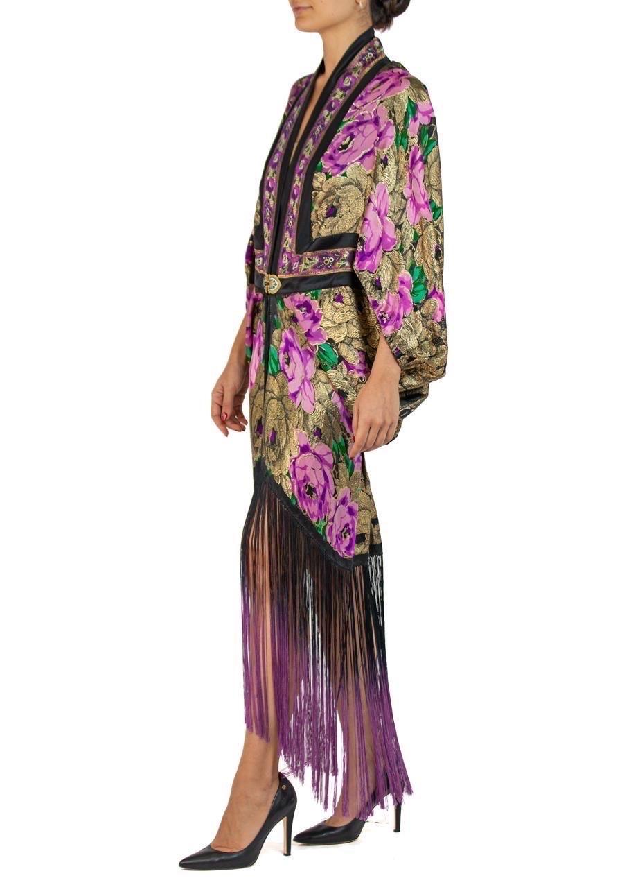 Brown MORPHEW COLLECTION Black, Gold & Purple Metallic Silk Lamé Cocoon With Fringe A