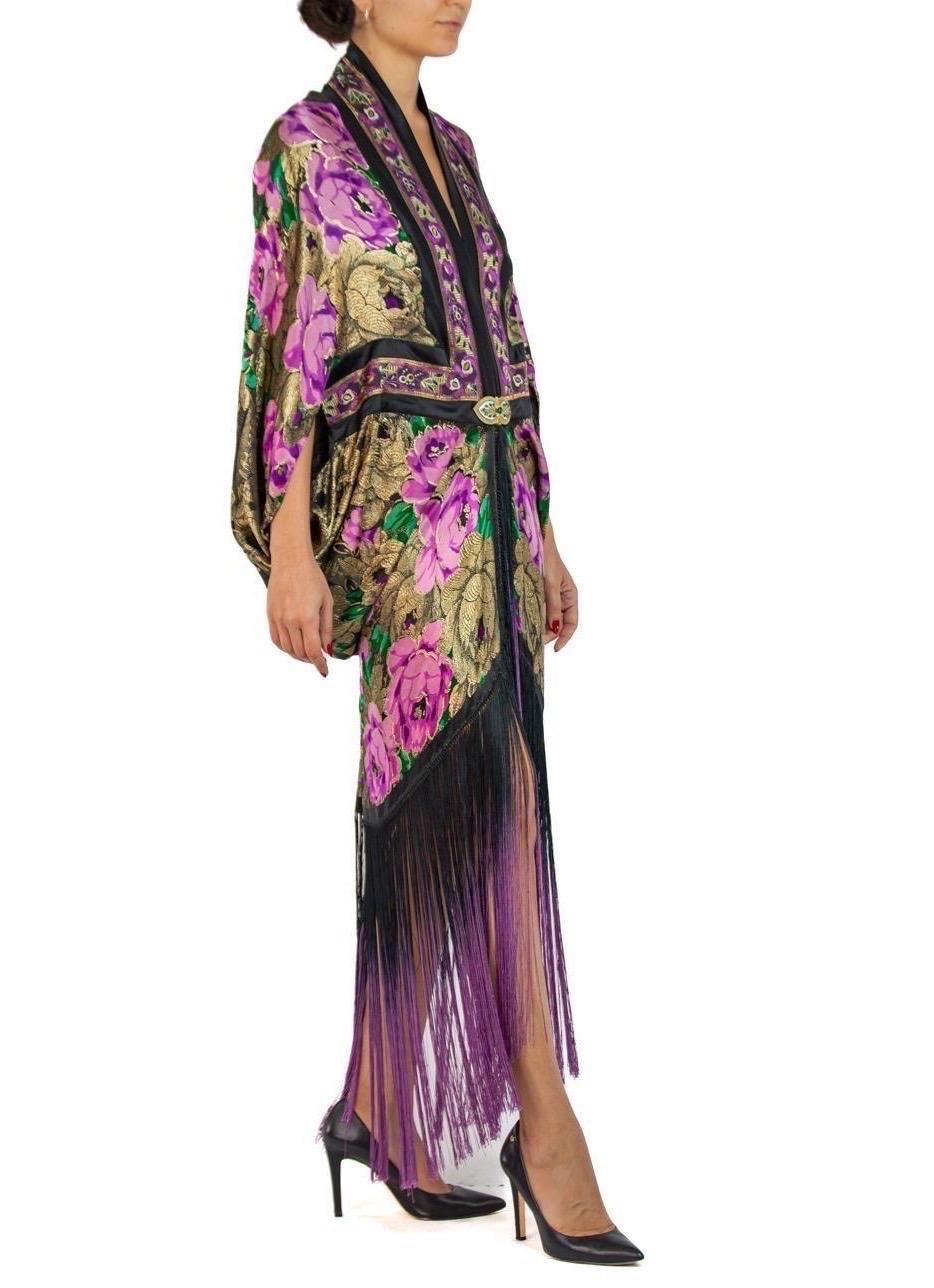 MORPHEW COLLECTION Black, Gold & Purple Metallic Silk Lamé Cocoon With Fringe A In Excellent Condition In New York, NY