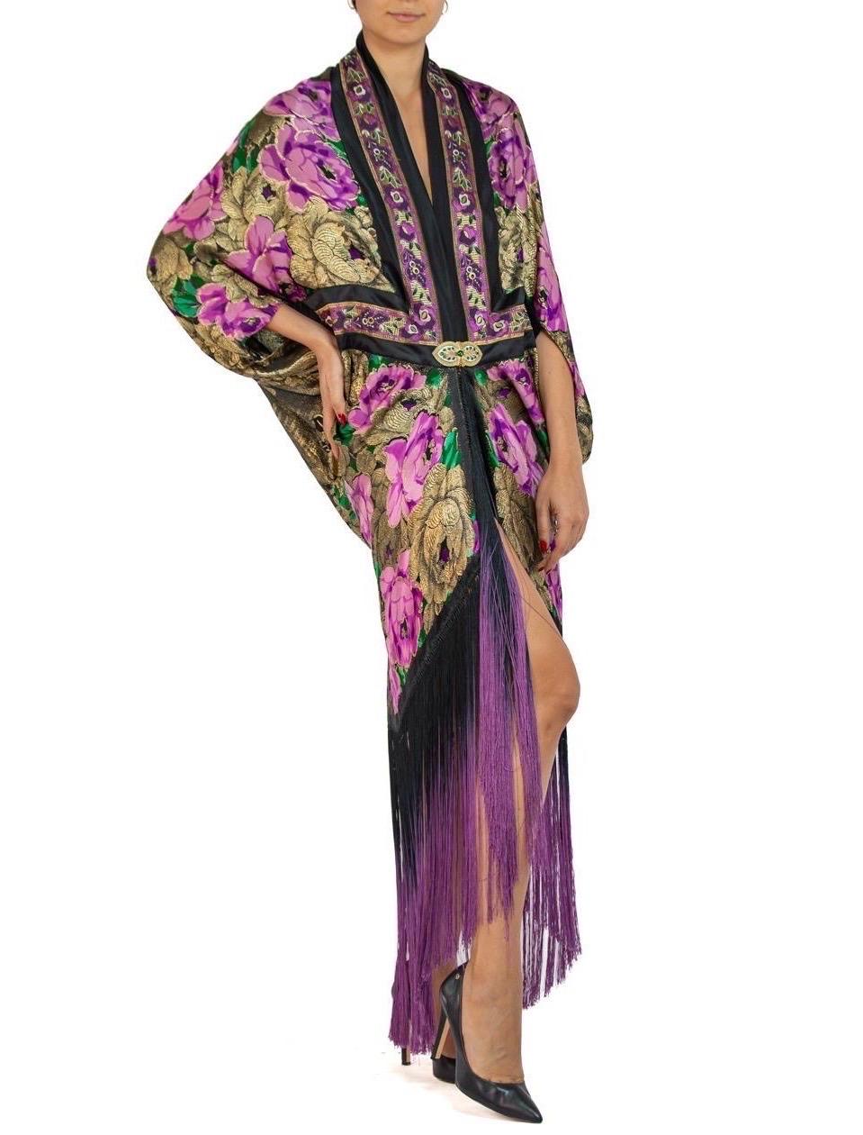 MORPHEW COLLECTION Black, Gold & Purple Metallic Silk Lamé Cocoon With Fringe A 1