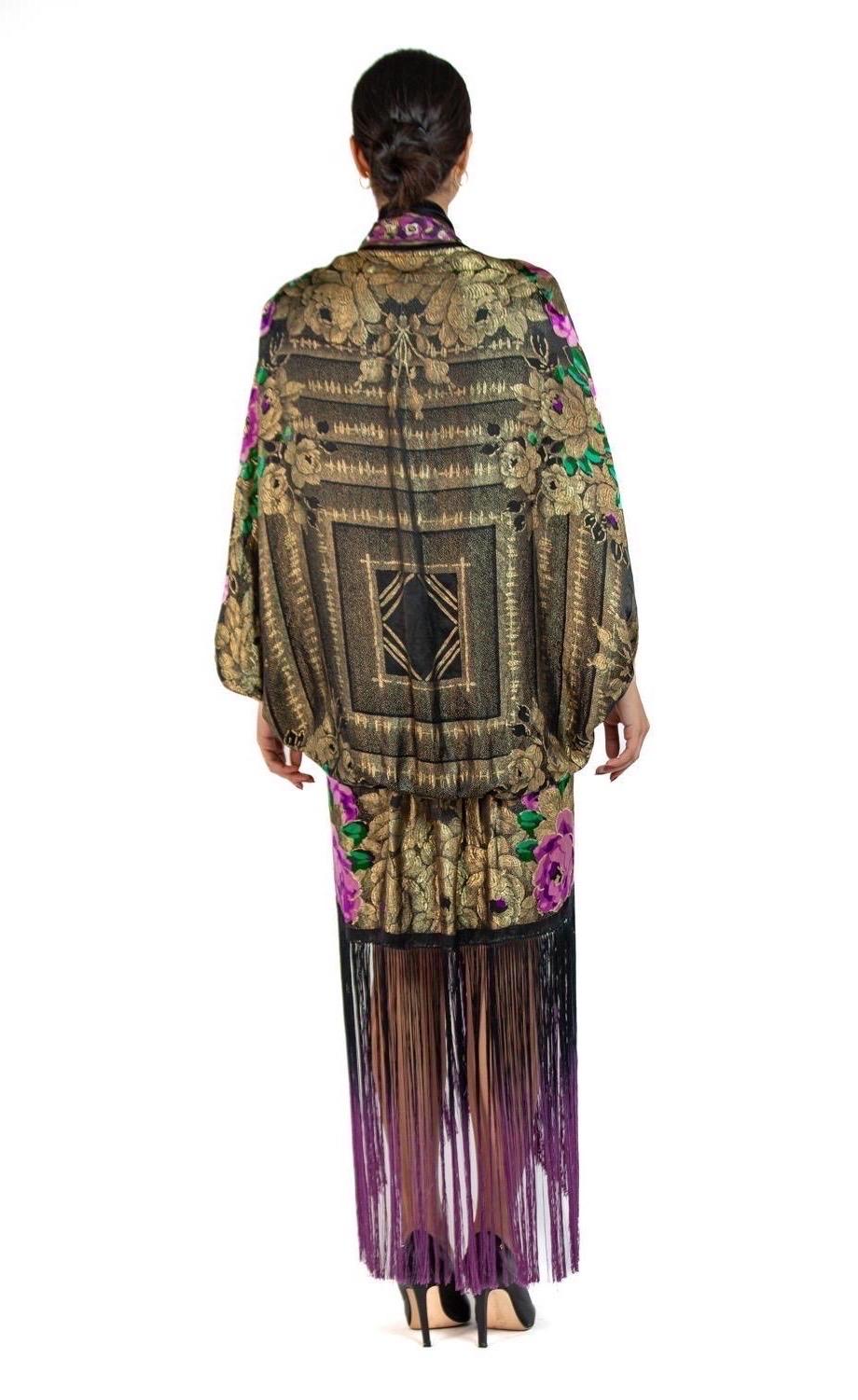 MORPHEW COLLECTION Black, Gold & Purple Metallic Silk Lamé Cocoon With Fringe A 2