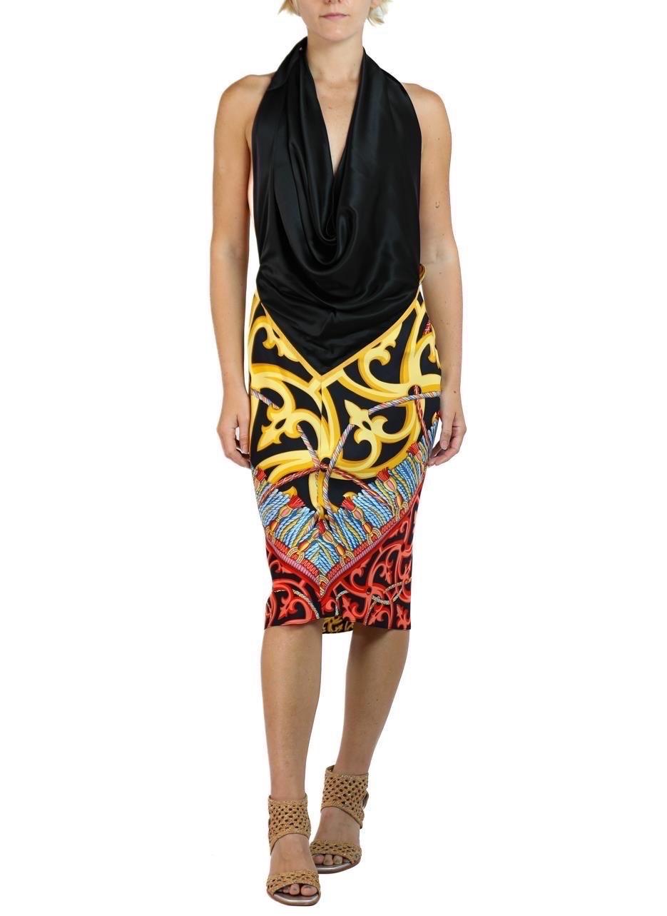 Morphew Collection Black, Gold & Red Silk Fendi Sagittarius Scarf Dress In Excellent Condition For Sale In New York, NY