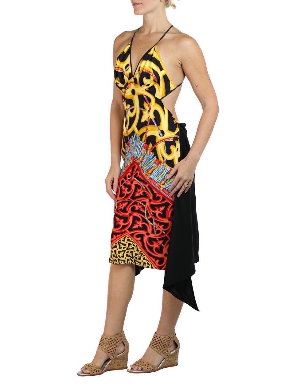 Morphew Collection Black, Gold & Red Silk Fendi Sagittarius Scarf Dress For Sale 1