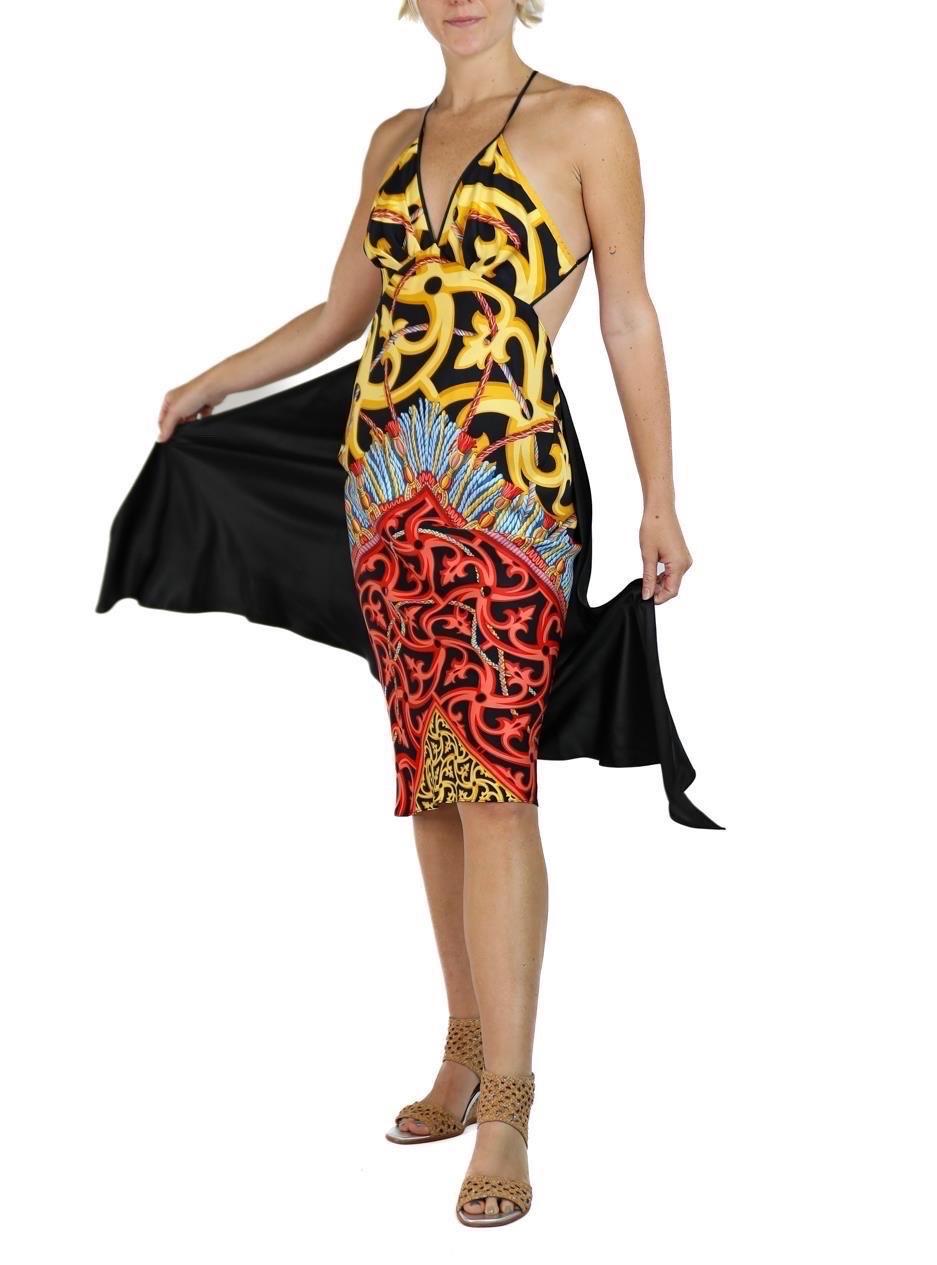 Morphew Collection Black, Gold & Red Silk Fendi Sagittarius Scarf Dress For Sale 3