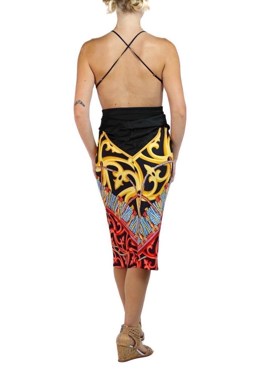 Morphew Collection Black, Gold & Red Silk Fendi Sagittarius Scarf Dress For Sale 4