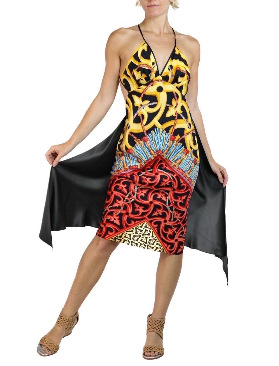 Morphew Collection Black, Gold & Red Silk Fendi Sagittarius Scarf Dress For Sale 5