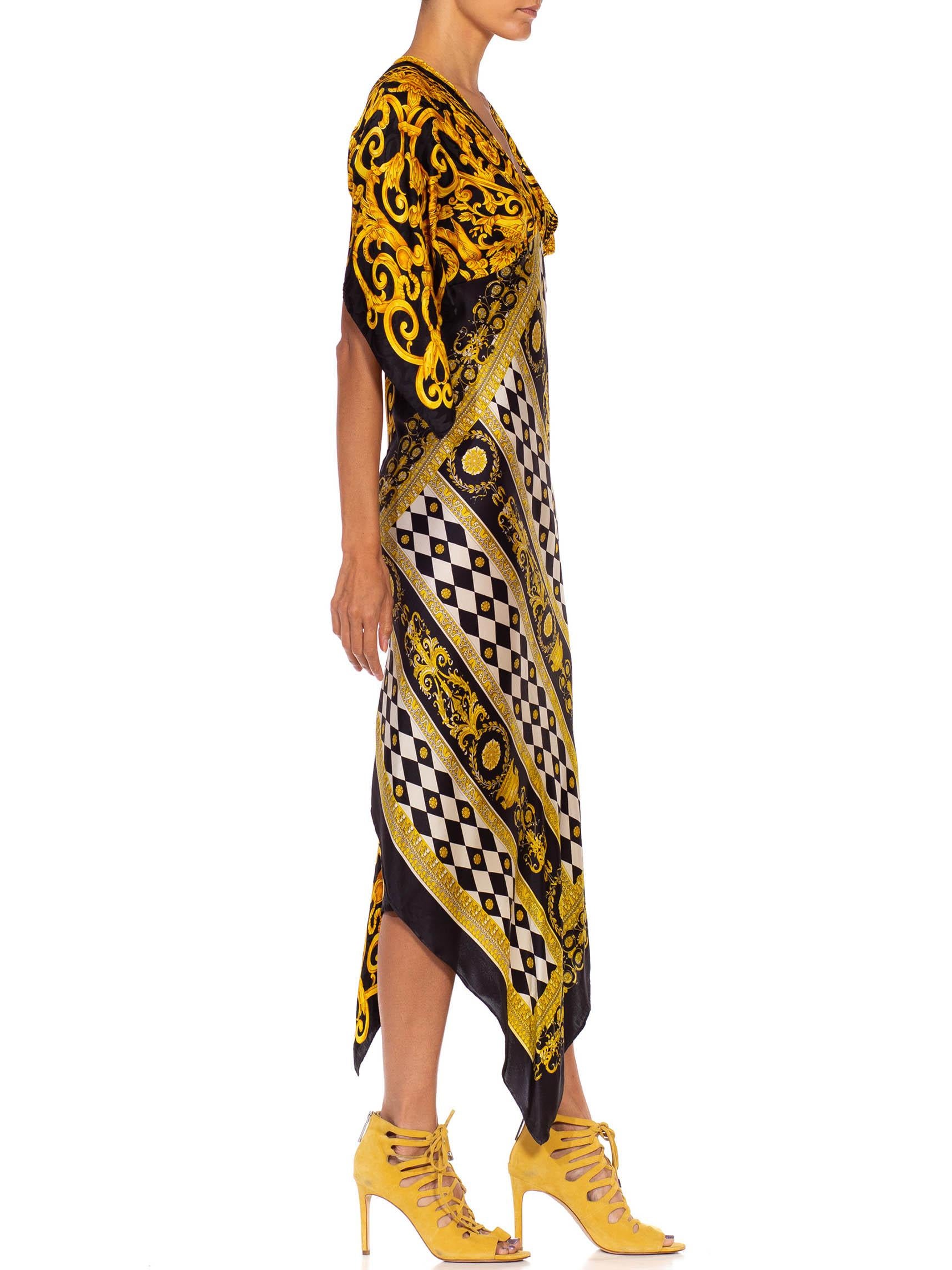 MORPHEW COLLECTION Black & Gold Status Print Silk Geometric Two Scarf Dress
MORPHEW COLLECTION is made entirely by hand in our NYC Ateliér of rare antique materials sourced from around the globe. Our sustainable vintage materials represent over a