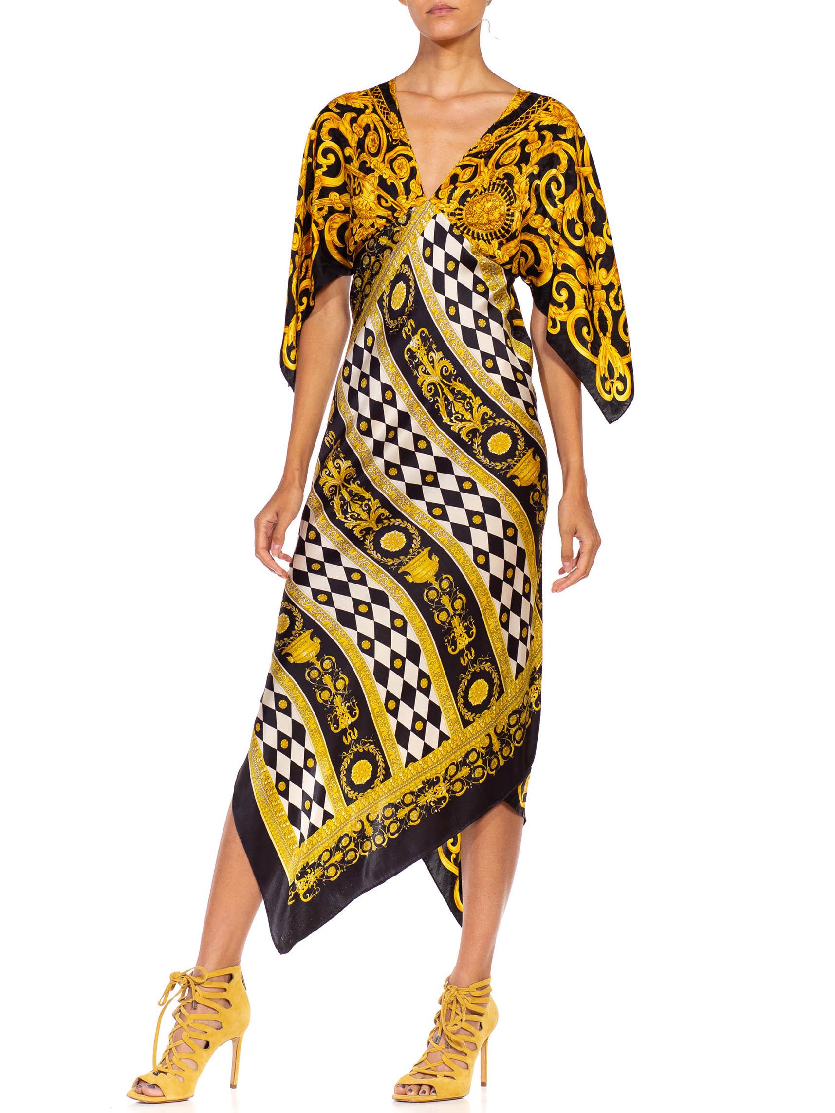 Women's MORPHEW COLLECTION Black & Gold Status Print Silk Geometric Two Scarf Dress