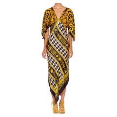 MORPHEW COLLECTION Black 
Gold Status Print Silk Geometric Two Scarf Dress