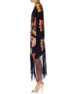 Morphew Collection Black, Gold & Yellow Silk Lamé Hand Embroidered Floral Cocoon