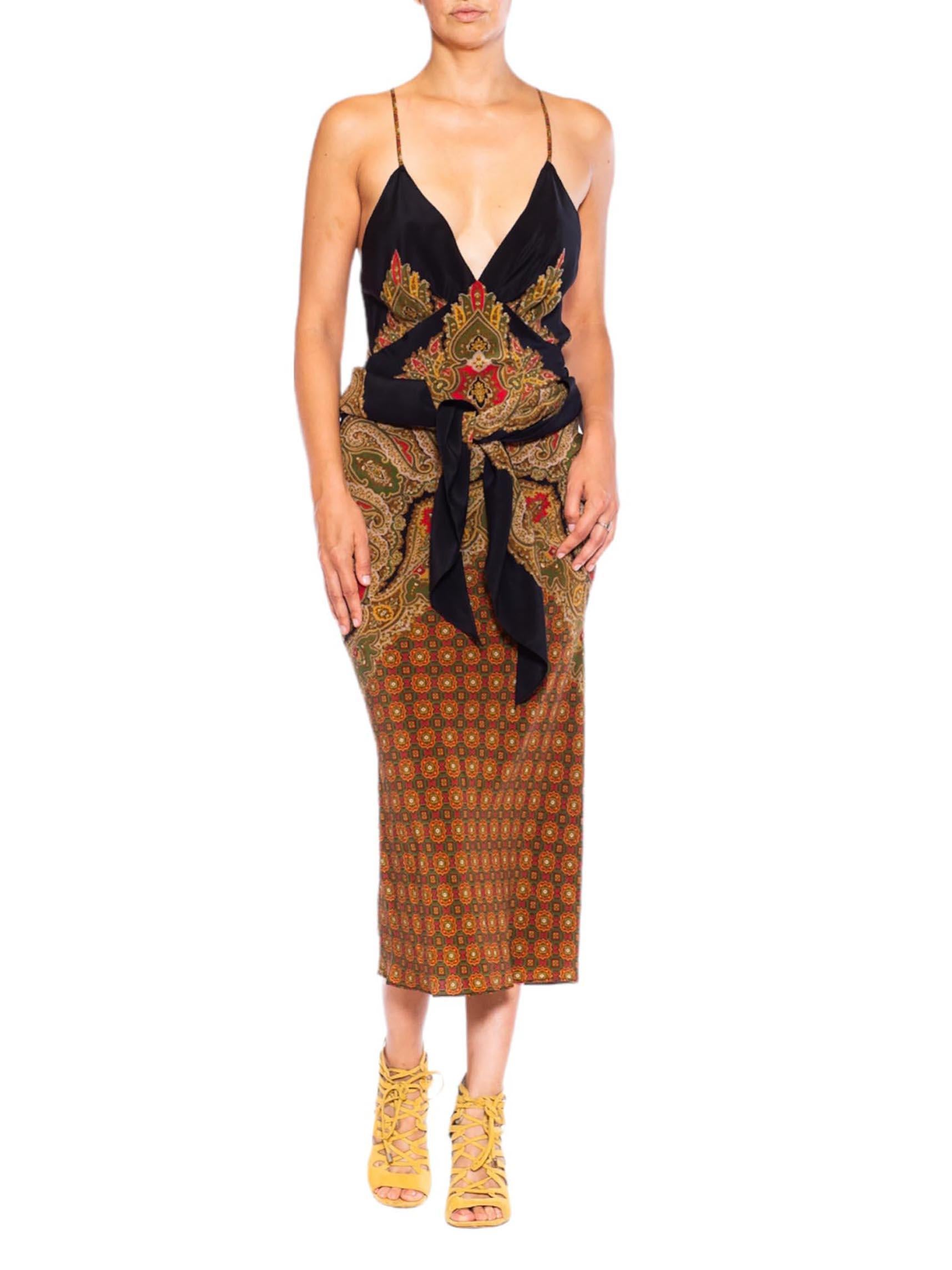 MORPHEW COLLECTION Black, Green & Red Silk Sagittarius One Scarf Dress Made Fro For Sale 6