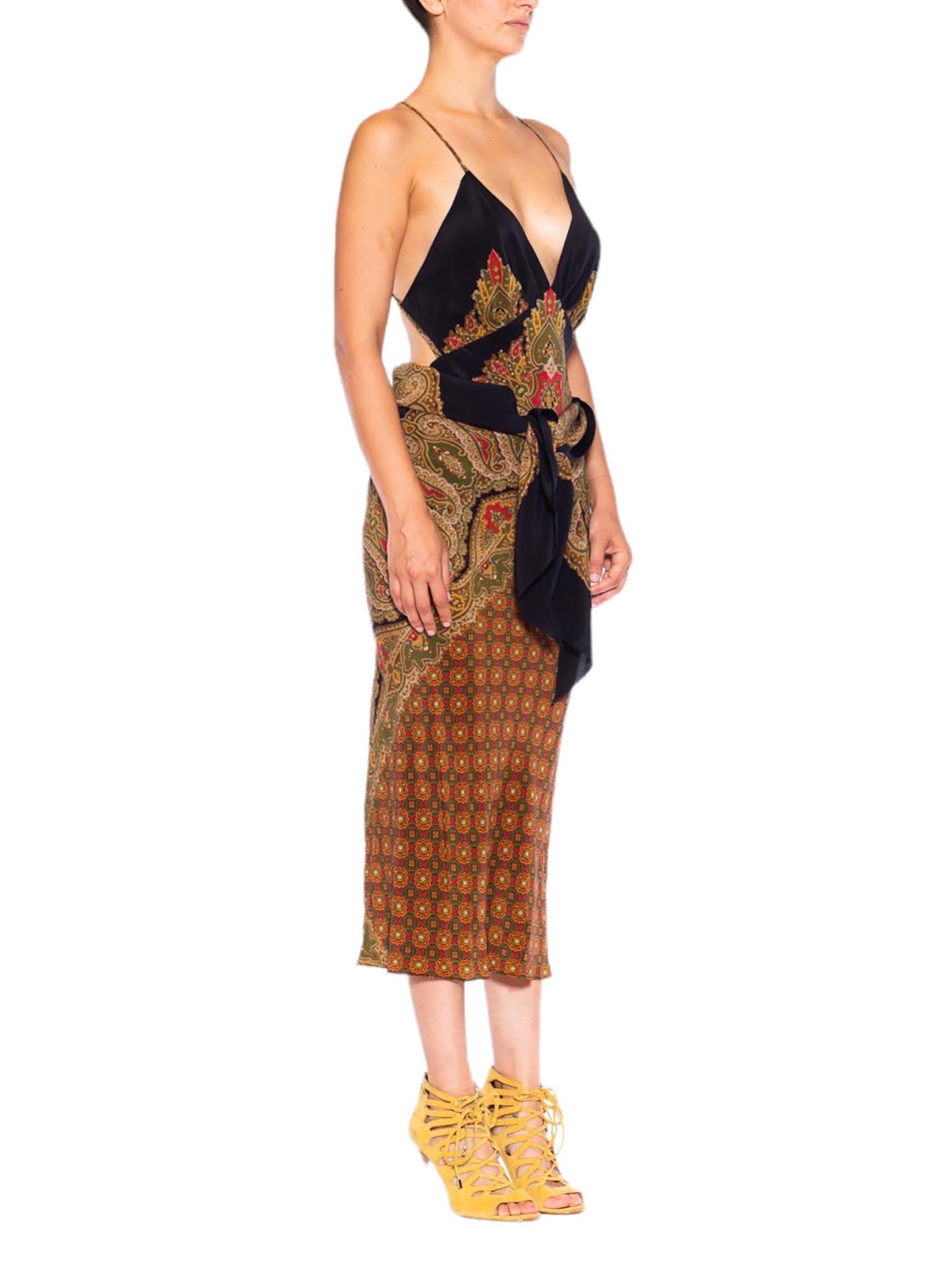 Women's MORPHEW COLLECTION Black, Green & Red Silk Sagittarius One Scarf Dress Made Fro For Sale