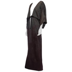MORPHEW COLLECTION Black & Grey Silk Jaquard Ombré Dip Dyed Kimono With Distres