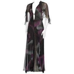 MORPHEW COLLECTION Black Metallic Silk & Lurex Chiffon Low Cut Stormy Flutter S