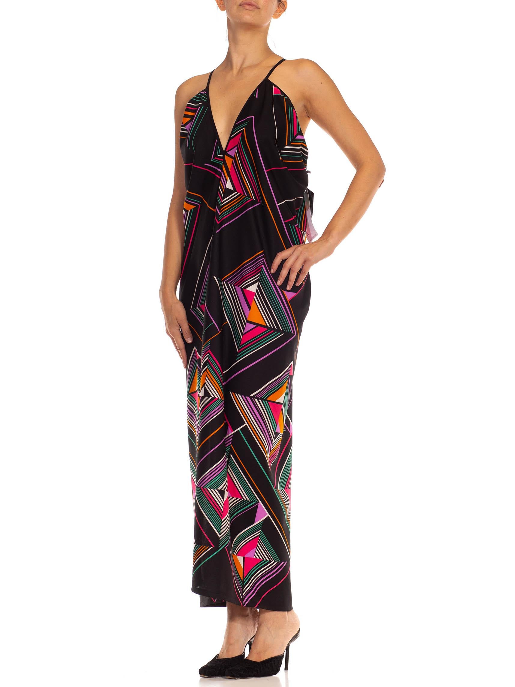 MORPHEW COLLECTION Black & Multi Geometric Poly Made From Vintage 70'S Fabric B In Excellent Condition In New York, NY