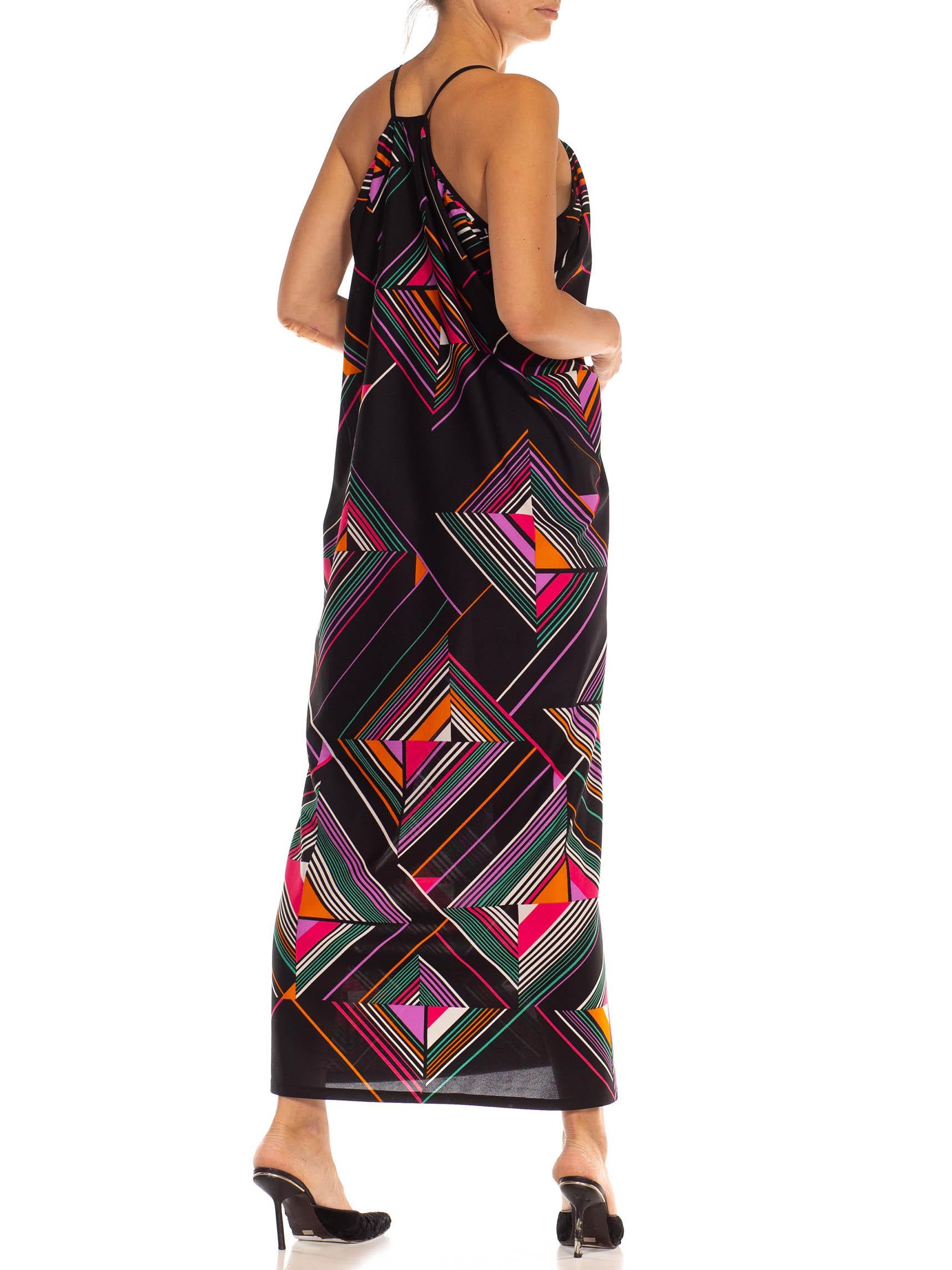Women's MORPHEW COLLECTION Black & Multi Geometric Poly Made From Vintage 70'S Fabric B