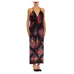 MORPHEW COLLECTION Black & Multi Geometric Poly Made From Vintage 70'S Fabric B
