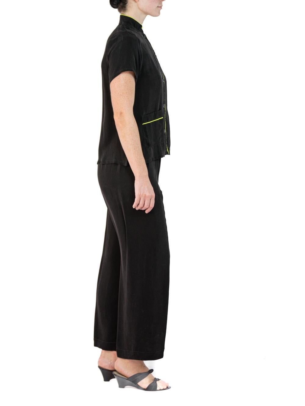 Morphew Collection Black & Neon Yellow Trim Cold Rayon Bias Pajamas Master Medi In Excellent Condition For Sale In New York, NY