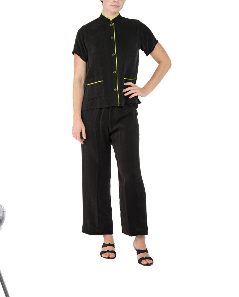 Women's Morphew Collection Black & Neon Yellow Trim Cold Rayon Bias Pajamas Master Medi For Sale