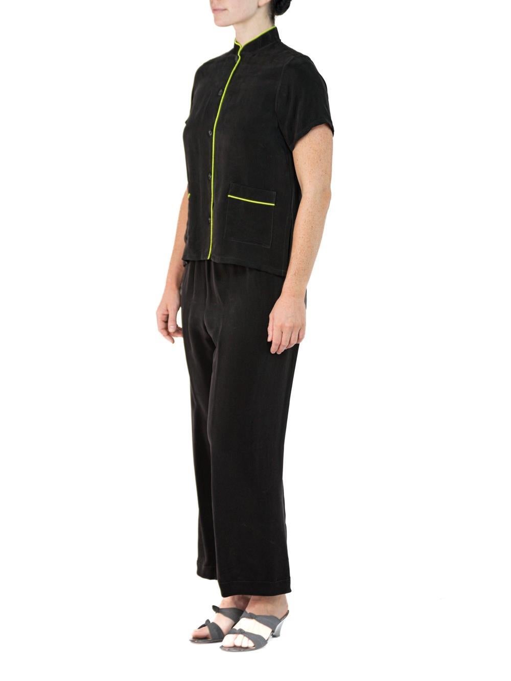 Morphew Collection Black & Neon Yellow Trim Cold Rayon Bias Pajamas Master Medi For Sale 1
