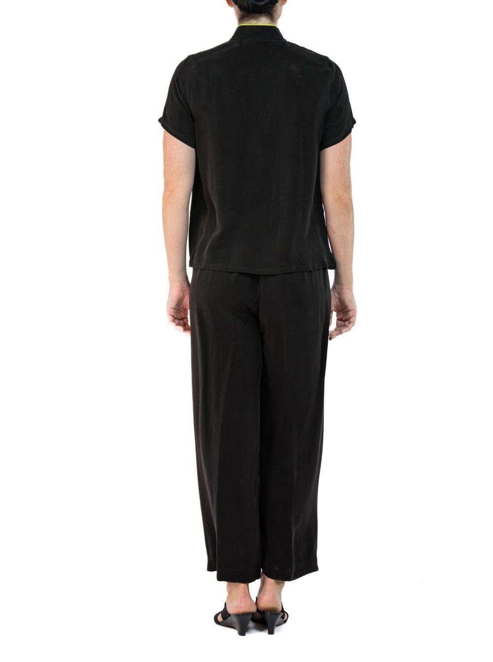 Morphew Collection Black & Neon Yellow Trim Cold Rayon Bias Pajamas Master Medi For Sale 2