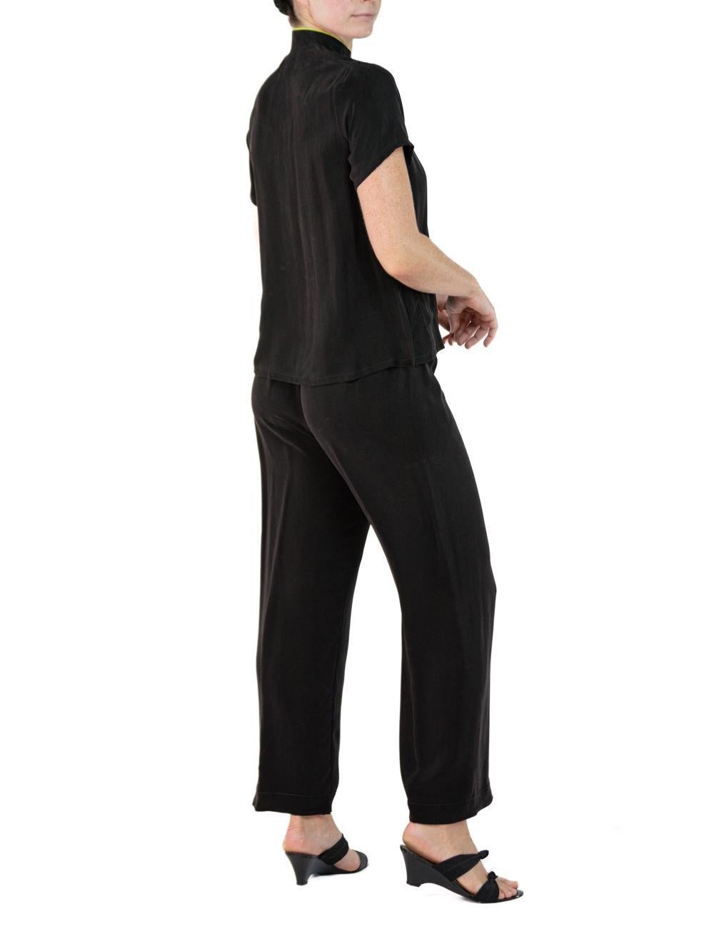 Morphew Collection Black & Neon Yellow Trim Cold Rayon Bias Pajamas Master Medi For Sale 5