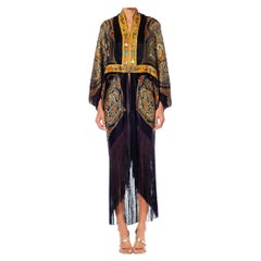Morphew Collection Black, Orange & Gold Silk Lamé Floral Paisley Cocoon With Fr