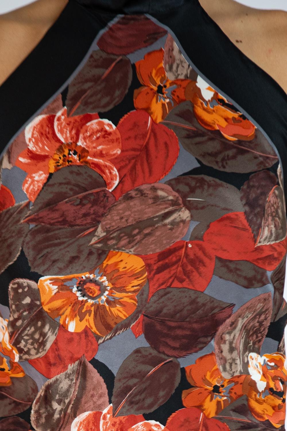 Morphew Collection Black & Orange Silk Halter Tie Scarf Top For Sale 2