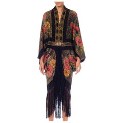 Morphew Collection Black, Pink & Gold Silk Lamé Art Deco Floral Cocoon With Fri