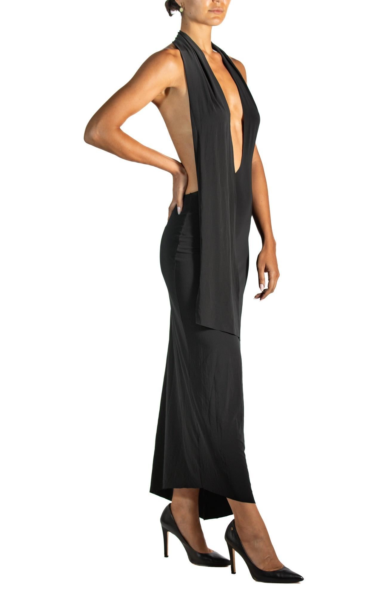 Morphew Collection Black Poly/Nylon Jersey Slinky Wrap Dress For Sale 1