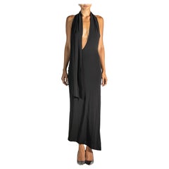 Vintage Morphew Collection Black Poly/Nylon Jersey Slinky Wrap Dress