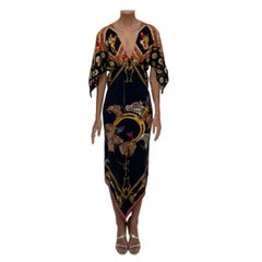 MORPHEW COLLECTION Black, Red 
Gold Silk Equestrian Print 2-Scarf Dress Made F