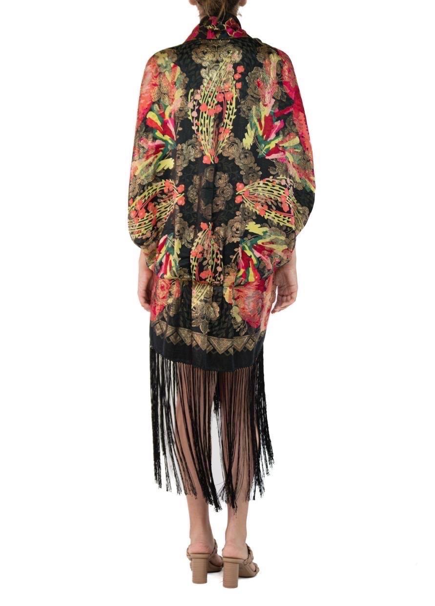 The Collective Black, Red & Gold Silk Lamé Art Deco Floral Cocoon With Frin en vente 1