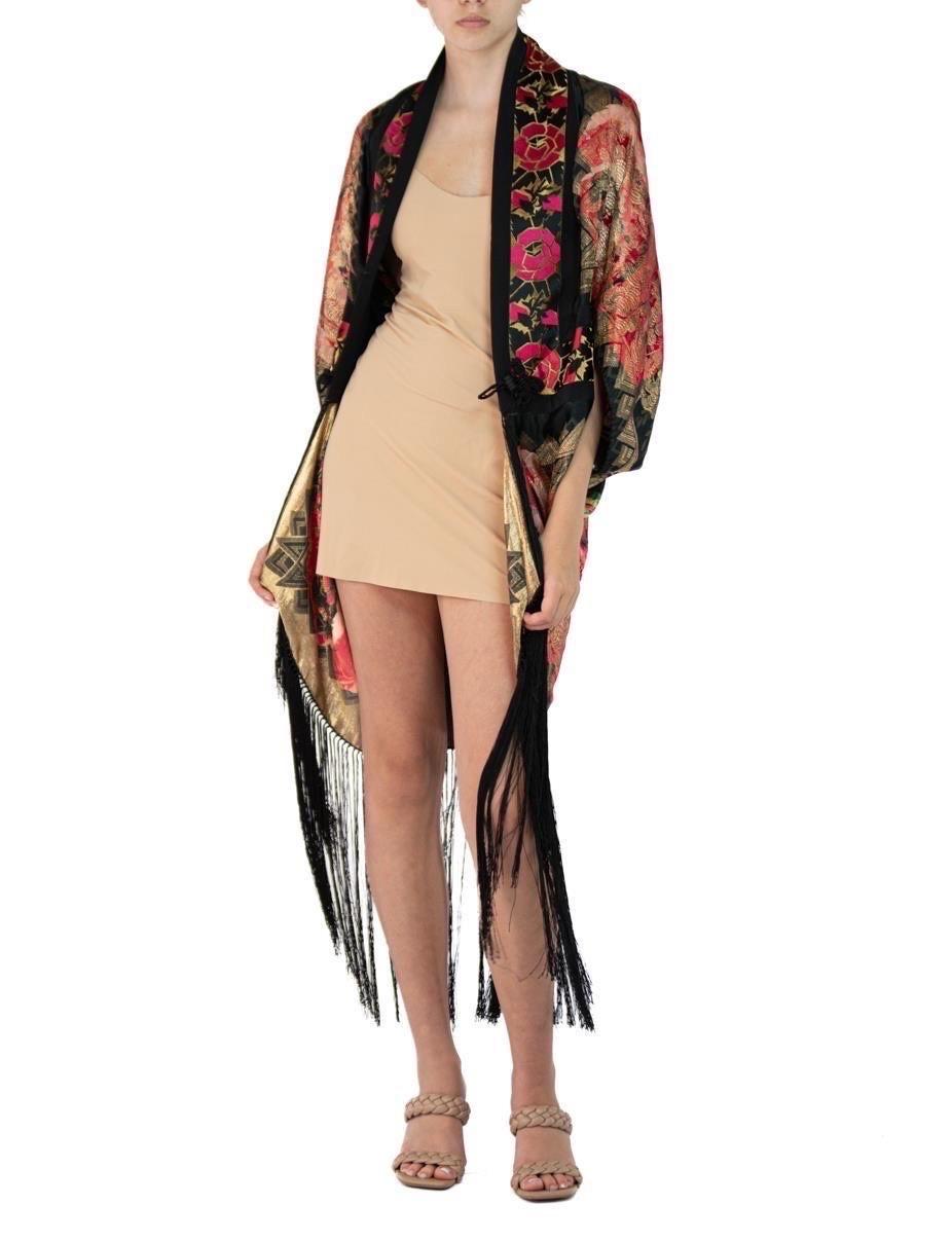 The Collective Black, Red & Gold Silk Lamé Art Deco Floral Cocoon With Frin en vente 2