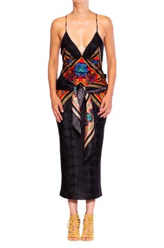 MORPHEW COLLECTION Black & Red Multi  Silk Sagittarius One Scarf Dress Made Fro