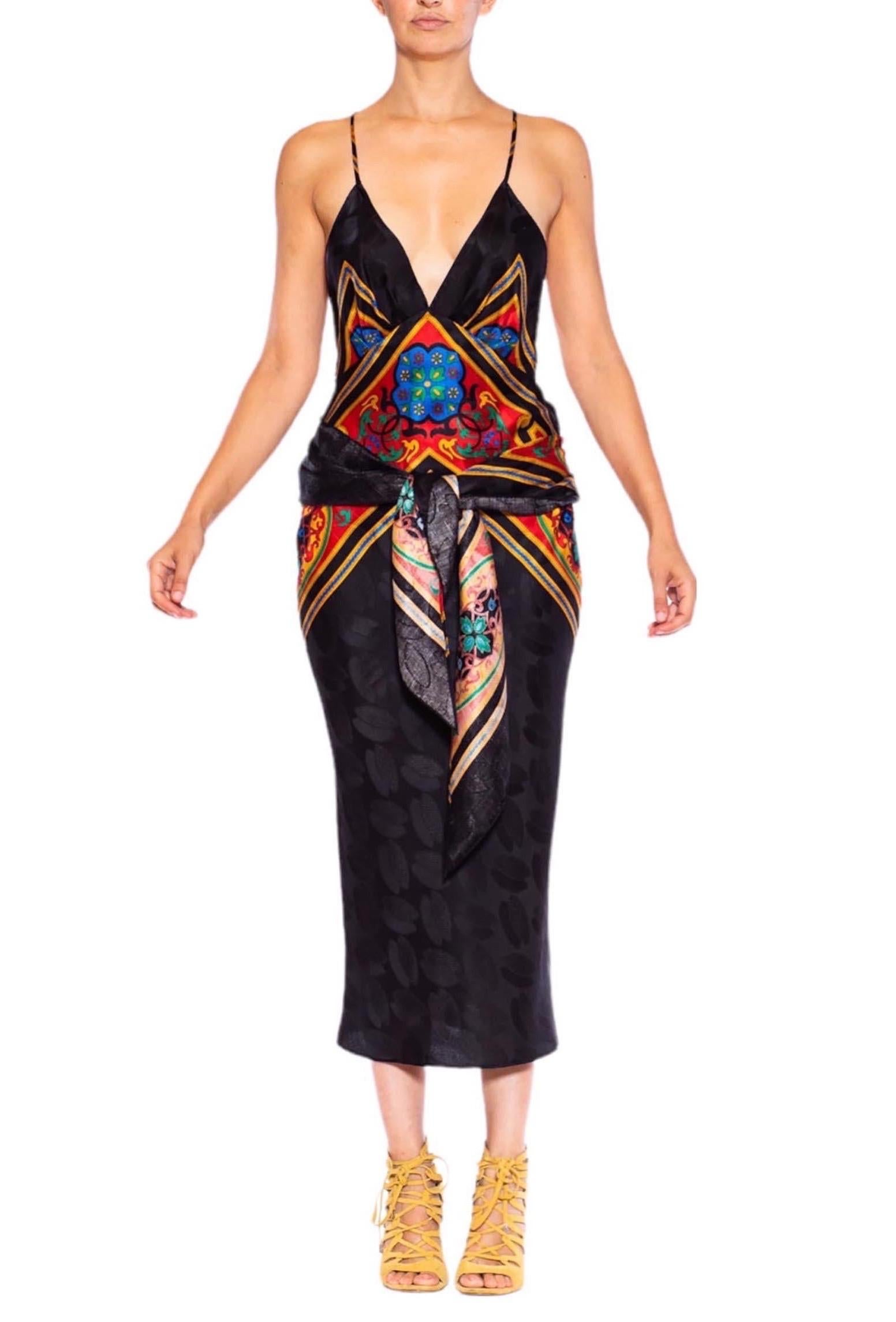 MORPHEW COLLECTION Black & Red Multi  Silk Sagittarius One Scarf Dress Made Fro For Sale 1